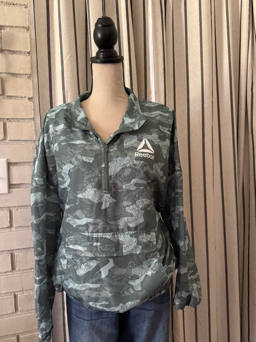 Reebok Women's Green Camouflage Half-Zip Bomber Jacket